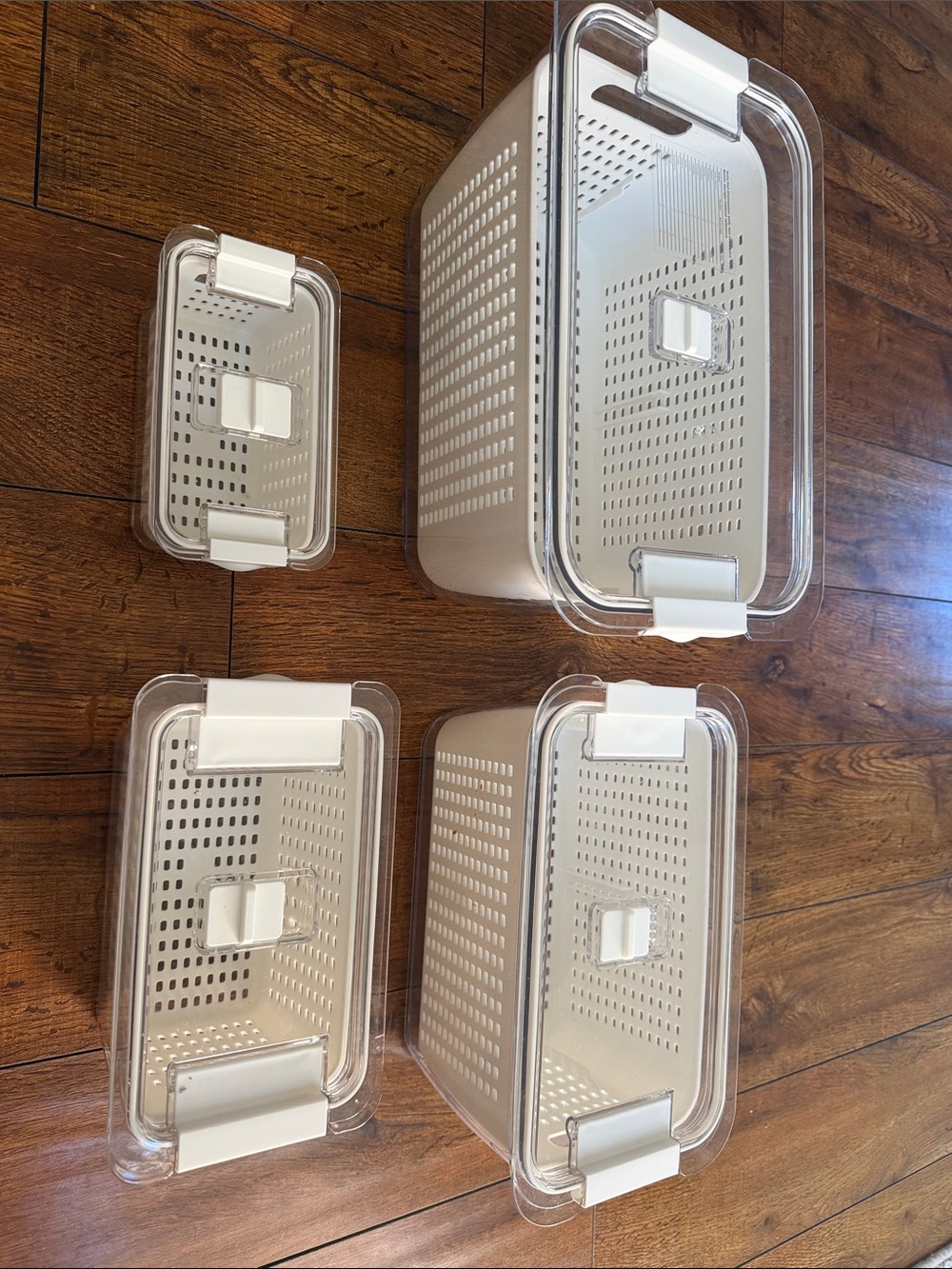 White Plastic Ventilated Storage Bins with Clear Lids - Set of 4